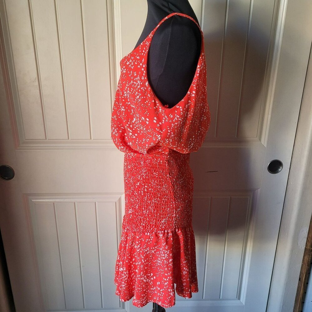 She + Sky Womens Red Sleeveless Smocked Ruffle Hem Dress Medium - Picture 3 of 8